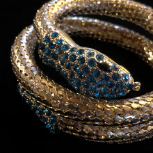 Load image into Gallery viewer, AN ORIGINAL 70s SNAKE BRACELET WITH AQUA DIAMANTÉ