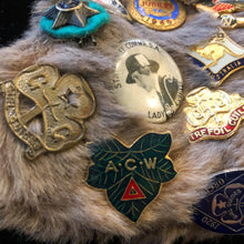 Load image into Gallery viewer, A KANGAROO SKIN PURSE WITH 28 VINTAGE GIRL GUIDE PINS.