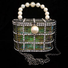 Load image into Gallery viewer, AN UNUSAL POLYTHENE AND RHINESTONE BAG WITH PEARLS