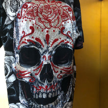 Load image into Gallery viewer, A HAND BEADED TARMAFIA SKULLS AND ROSES TEE