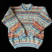 Load image into Gallery viewer, A PURE WOOL GREY TONE COOGI JUMPER WITH MULTICOLOURED STRIPES