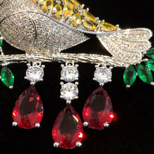 Load image into Gallery viewer, A LARGE DIAMANTÉ BIRD BROOCH WITH JEWEL DROPS