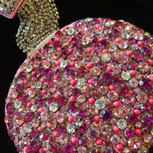 Load image into Gallery viewer, AN UNUSUAL PINK TONE RHINESTONE AND BEADED WRIST PURSE