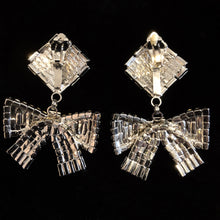 Load image into Gallery viewer, LARGE SIZE DIAMANTÉ BOW CLIP ON EARRINGS
