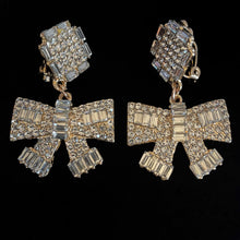 Load image into Gallery viewer, PETITE DIAMANTÉ BOW CLIP ON EARRINGS