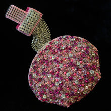 Load image into Gallery viewer, AN UNUSUAL PINK TONE RHINESTONE AND BEADED WRIST PURSE