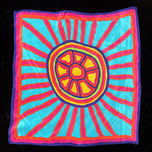 Load image into Gallery viewer, A TURTLE SUN DESIGN SILK SCARF BY JIMMY PIKE.
