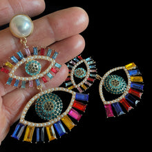 Load image into Gallery viewer, GIANT SIZE MULTICOLOURED DOUBLE EYE EARRINGS