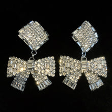 Load image into Gallery viewer, LARGE SIZE DIAMANTÉ BOW CLIP ON EARRINGS