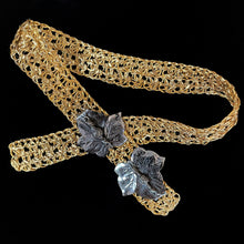 Load image into Gallery viewer, A 1970s GOLD METAL WEAVE BELT WITH RHODIUM LEAF BUCKLE