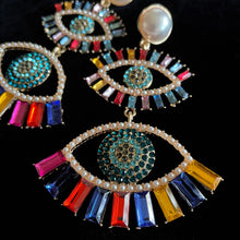 Load image into Gallery viewer, GIANT SIZE MULTICOLOURED DOUBLE EYE EARRINGS
