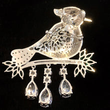 Load image into Gallery viewer, A LARGE DIAMANTÉ BIRD BROOCH WITH JEWEL DROPS
