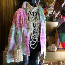 Load image into Gallery viewer, A TARMAFIA INKY DENIM JACKET WITH HAND APPLIED PEARLS