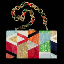 Load image into Gallery viewer, PERSPEX MOSAIC CLUTCH WITH DECORATIVE CHAIN