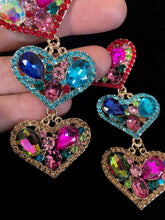 Load image into Gallery viewer, SPECTACULAR JEWELLED THREE HEART EARRINGS