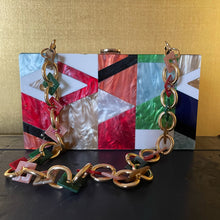 Load image into Gallery viewer, PERSPEX MOSAIC CLUTCH WITH DECORATIVE CHAIN