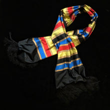 Load image into Gallery viewer, A QUALITY BANDED SILK TAFFETA FRINGED SCARF