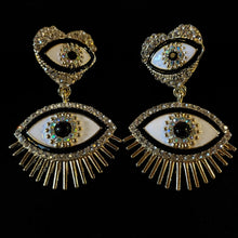 Load image into Gallery viewer, ENAMELLED DOUBLE EYE DROP EARRINGS