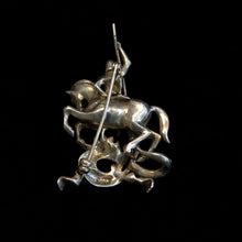 Load image into Gallery viewer, A SILVER MARCASITE ST GEORGE AND THE DRAGON BROOCH