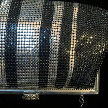 Load image into Gallery viewer, AN UNUSUAL BLACK AND SILVER STRIPED GLOMESH 70s PURSE