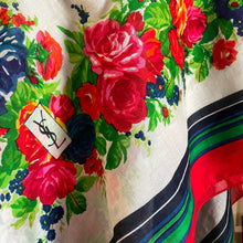 Load image into Gallery viewer, A GIANT SIZE YSL FLORAL STRIPE SCARF FROM 1986.
