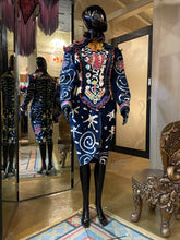 Load image into Gallery viewer, A LATE 80s ZANDRA RHODES DENIM DRESS.