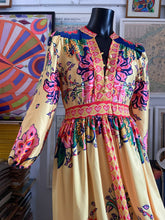 Load image into Gallery viewer, A YELLOW AND PINK FLORAL-ORNAMENT PRINT MAXI DRESS.