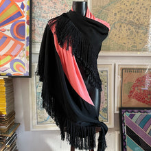 Load image into Gallery viewer, AN EDWARDIAN FRINGED SILK SHAWL IN SALMON PINK AND BLACK