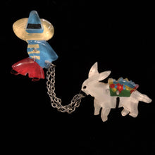 Load image into Gallery viewer, A 1940s VINTAGE LUCITE MEXICAN AND MULE BROOCH