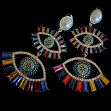 Load image into Gallery viewer, GIANT SIZE MULTICOLOURED DOUBLE EYE EARRINGS