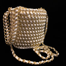 Load image into Gallery viewer, A WOVEN WHITE PVC AND GILT CHAIN BUCKET BAG