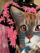 Load image into Gallery viewer, A CAT THEMED TARMAFIA TOP WITH PINK ORGANZA SLEEVES