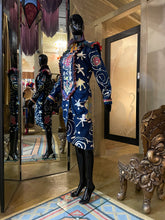 Load image into Gallery viewer, A LATE 80s ZANDRA RHODES DENIM DRESS.