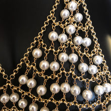 Load image into Gallery viewer, A CHAIN-MESH PEARL BACKLESS HALTER TOP
