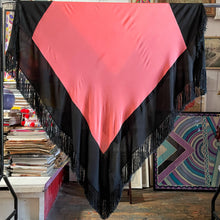 Load image into Gallery viewer, AN EDWARDIAN FRINGED SILK SHAWL IN SALMON PINK AND BLACK
