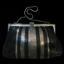Load image into Gallery viewer, AN UNUSUAL BLACK AND SILVER STRIPED GLOMESH 70s PURSE