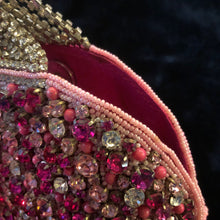 Load image into Gallery viewer, AN UNUSUAL PINK TONE RHINESTONE AND BEADED WRIST PURSE