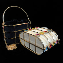 Load image into Gallery viewer, A VELVETINE BASKET BAG WITH JEWEL EMBELLISHED CAGE.