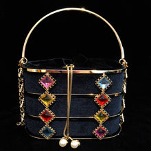Load image into Gallery viewer, A VELVETINE BASKET BAG WITH JEWEL EMBELLISHED CAGE.
