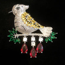 Load image into Gallery viewer, A LARGE DIAMANTÉ BIRD BROOCH WITH JEWEL DROPS