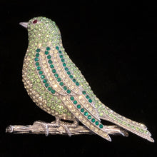 Load image into Gallery viewer, GREEN DIAMANTÉ THRUSH BROOCH
