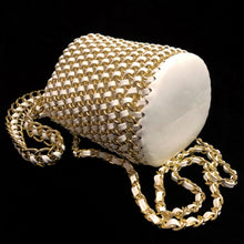 Load image into Gallery viewer, A WOVEN WHITE PVC AND GILT CHAIN BUCKET BAG