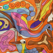 Load image into Gallery viewer, A 1970s QANTAS SCARF FEATURING A PSYCHEDELIC BIRDS PRINT