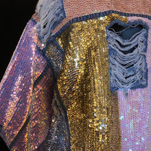 Load image into Gallery viewer, A LARGE SIZE TARMAFIA HAND SEQUINNED JACKET IN PALE COLOURS