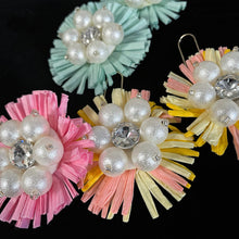 Load image into Gallery viewer, RAFFIA FLOWER EARRINGS WITH BEADED CENTRES