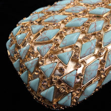Load image into Gallery viewer, A LARGE DIAMANTÉ AND FAUX TURQUOISE FANTASY PURSE