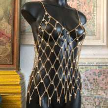 Load image into Gallery viewer, A CHAIN MESH LATTICE SINGLET WITH PEARLS