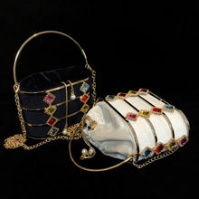 Load image into Gallery viewer, A VELVETINE BASKET BAG WITH JEWEL EMBELLISHED CAGE.