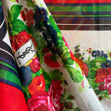 Load image into Gallery viewer, A GIANT SIZE YSL FLORAL STRIPE SCARF FROM 1986.