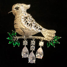 Load image into Gallery viewer, A LARGE DIAMANTÉ BIRD BROOCH WITH JEWEL DROPS